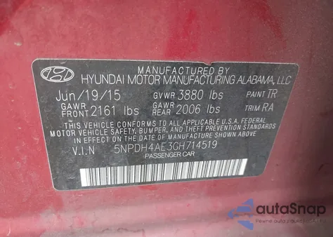 2016 Hyundai Elantra Se from USA, damaged, VIN 5NPDH4AE3GH714519